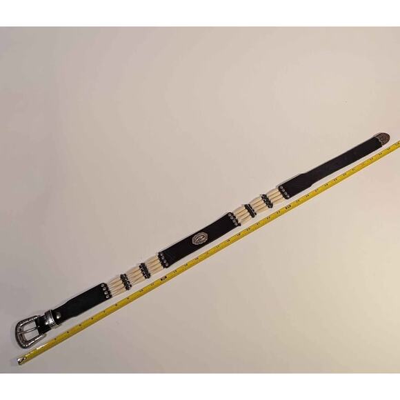 Vintage Roy Rogers Mens/Women's Black Leather, Silver Buckle & Bone Belt Size 28 - Picture 3 of 3